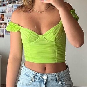 Green Off-Shoulder Ruched Top